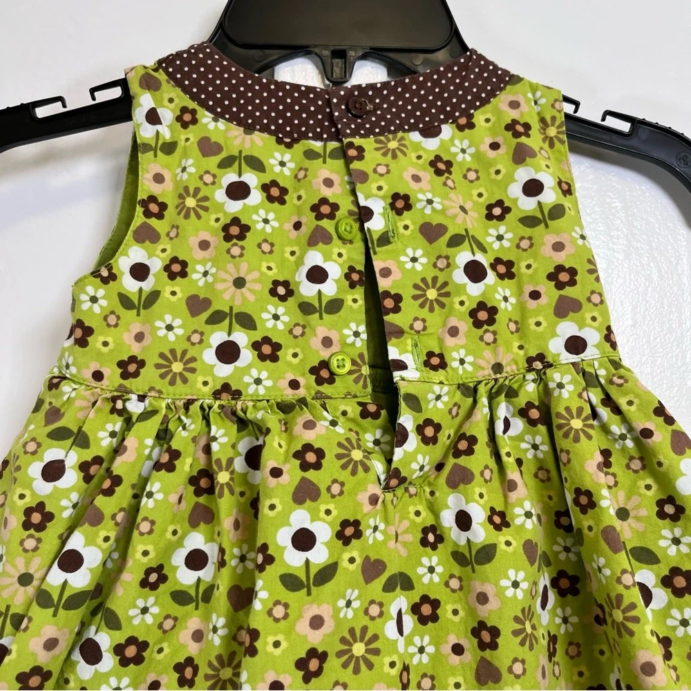 Vintage Kids Carters‎ Baby 18m Green Brown floral sundress polka dot trim